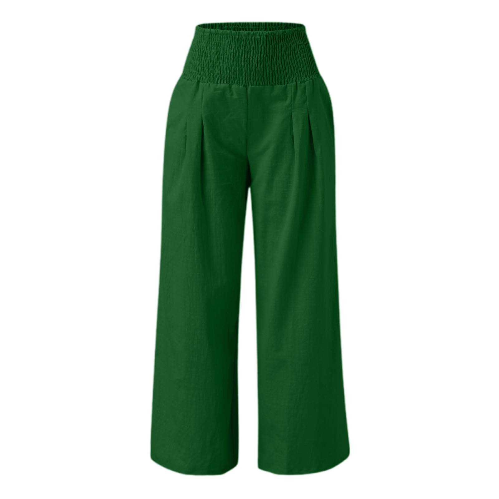 thumbnail image 4 of Pantalones anchos de cintura alta para mujer: elásticos, de color liso, con bolsillos y cinturón, para llevar a diario de forma informal. Tallas: M-XXXL., 4 of 5